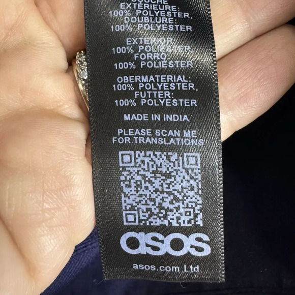 ASOS Mini Wrap Velvet Dress Blue US 6 Floral 3D Embellishments Baby Doll Dainty - Picture 9 of 10